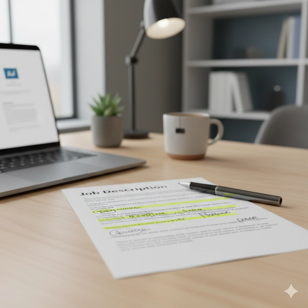 Job description being analyzed and highlighted to tailor a resume for a specific role