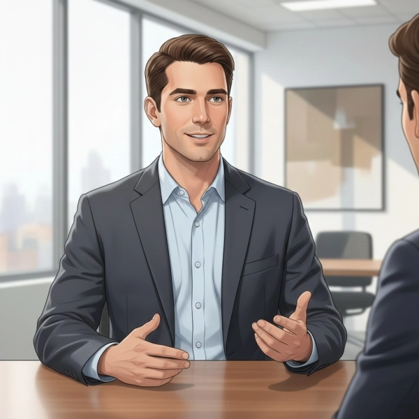 Job candidate confidently answering tricky interview questions with clear and structured examples