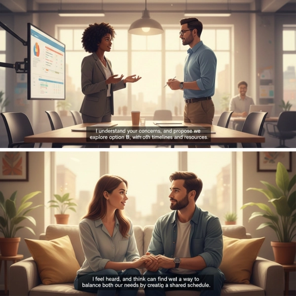 Assertive communication examples at work and in personal relationships