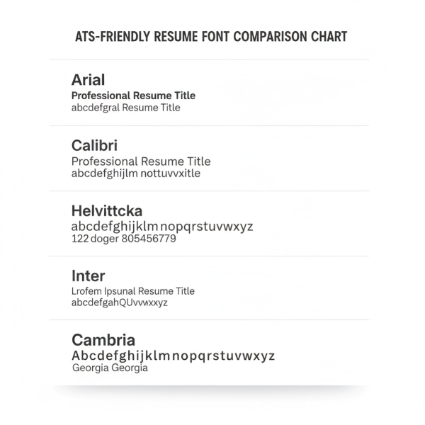 ATS-friendly resume fonts comparison including Arial, Calibri, Helvetica and Georgia