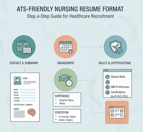 ATS-friendly nursing resume format highlighting structure, clarity, and reverse-chronological layout