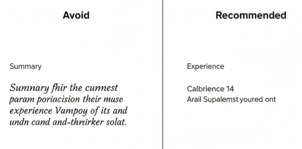 Bad resume font example compared to clean professional ATS-friendly font