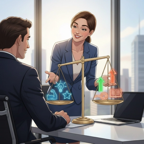 Balanced interview answer showing strengths and weaknesses professionally