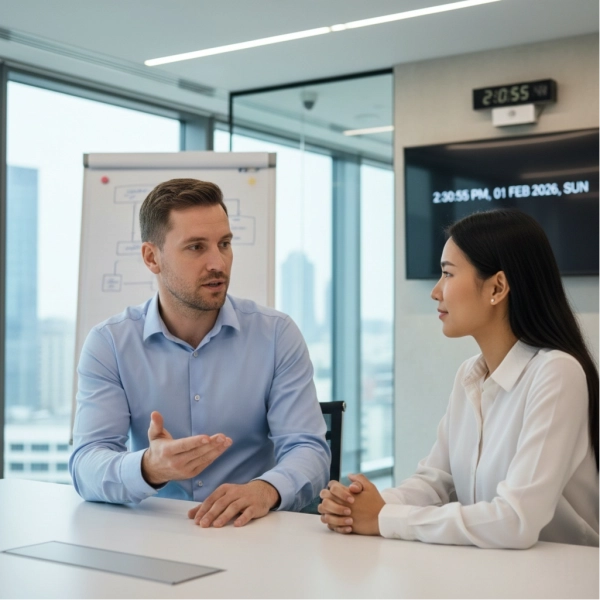 Calm and assertive communication during workplace feedback discussion