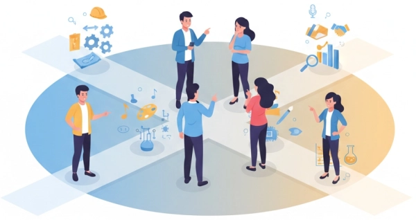Career quiz illustration showing different career paths and work directions based on personal interests