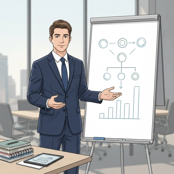 Candidate presenting a structured case interview approach with clear logical steps