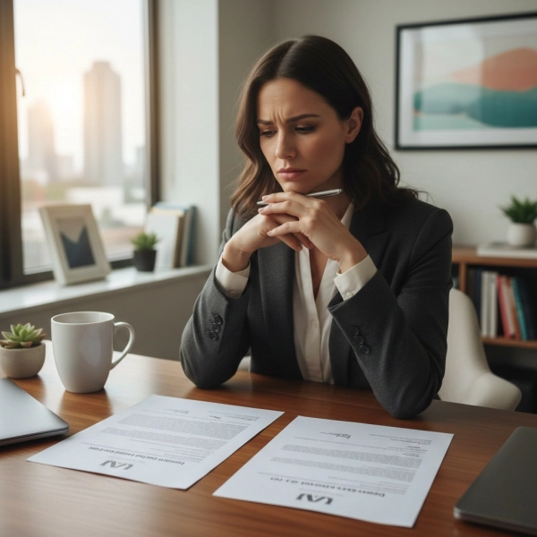 Professional choosing between two job offers and evaluating career options