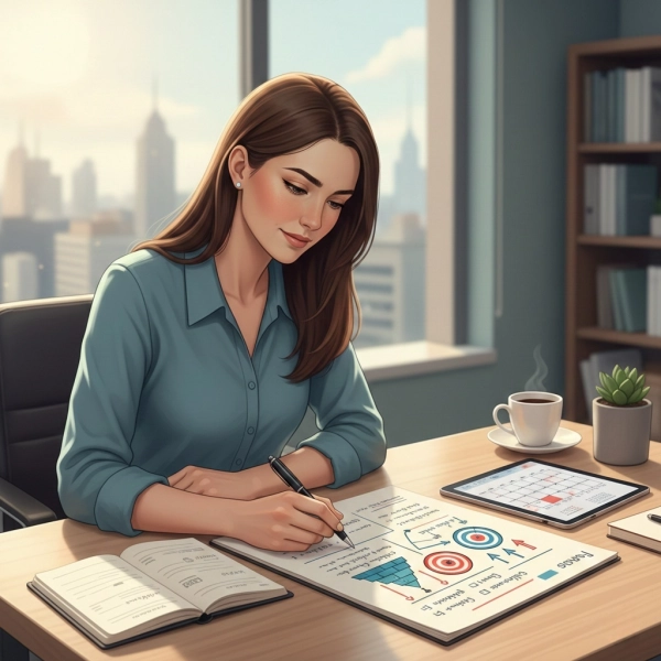 Professional planning negotiation goals using notes and checklists