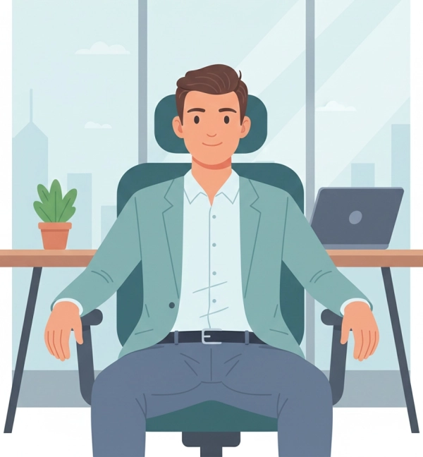 Confident body language at work with upright posture and open stance