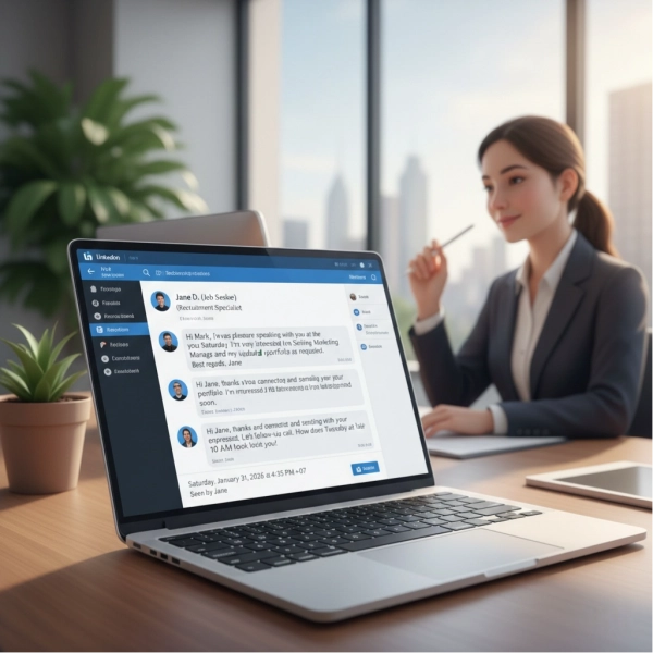 Job seeker communicating with recruiters on LinkedIn