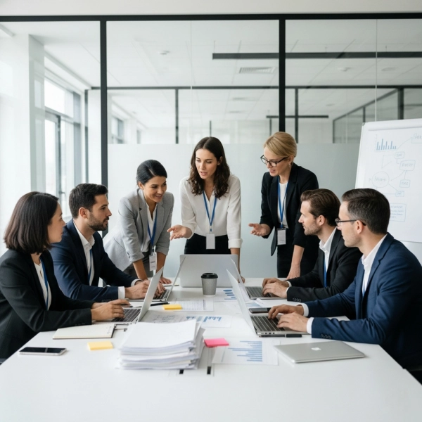 Cross-functional collaboration between different departments in the workplace