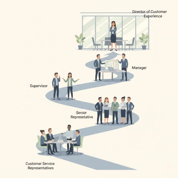 Customer service career path showing progression from entry-level support to leadership roles