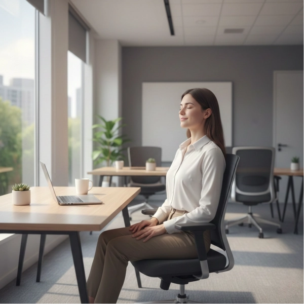 Employee practicing deep breathing to stay calm under pressure at work