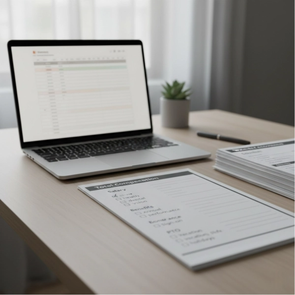 Evaluating total compensation including salary, benefits, and bonuses