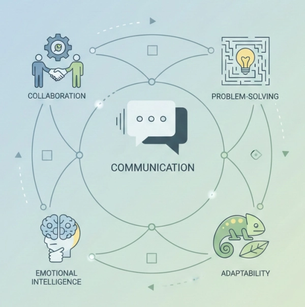 Examples of key teamwork skills such as communication, collaboration, and adaptability