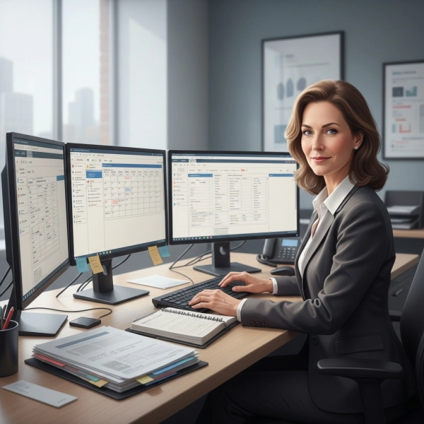 Experienced administrative assistant managing calendars and office workflows in a corporate environment