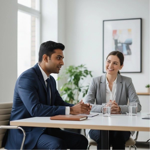 Job candidate explaining a career change during an interview
