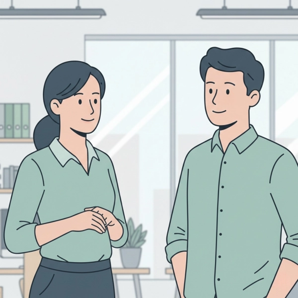 Professional eye contact and positive facial expressions in workplace communication