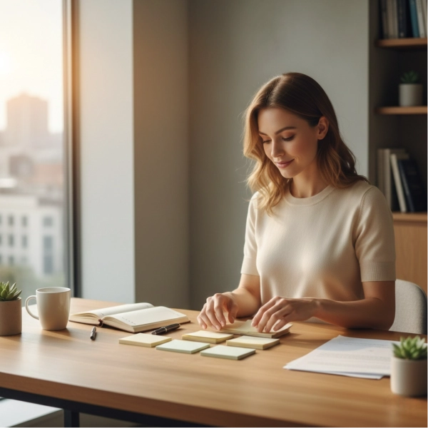 Professional organizing thoughts before communicating clearly at work