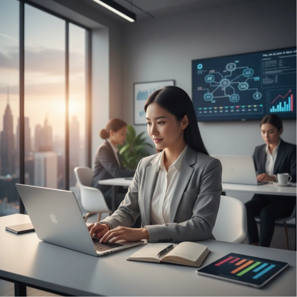 Professional employee embracing growth mindset in a modern workplace
