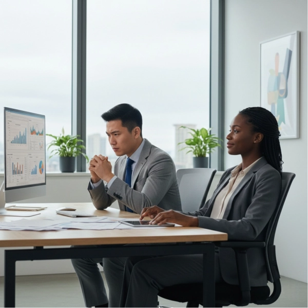 Professional employee staying calm while working with a difficult coworker