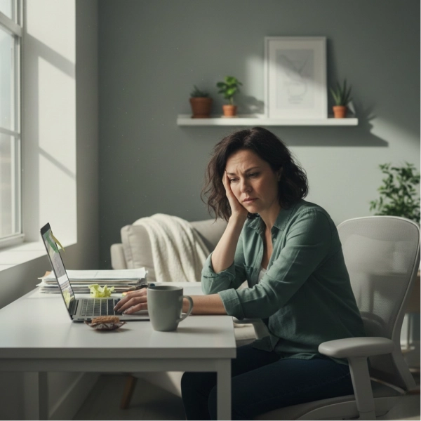 Employee feeling stressed and unhappy about their job on a Monday morning
