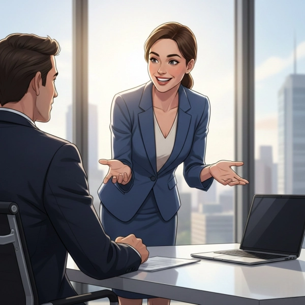 Candidate explaining professional strengths with confidence in an interview