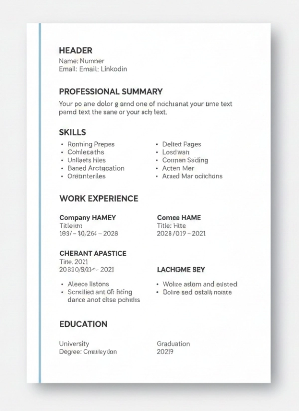 Ideal resume layout structure with header, summary, skills, experience and education sections