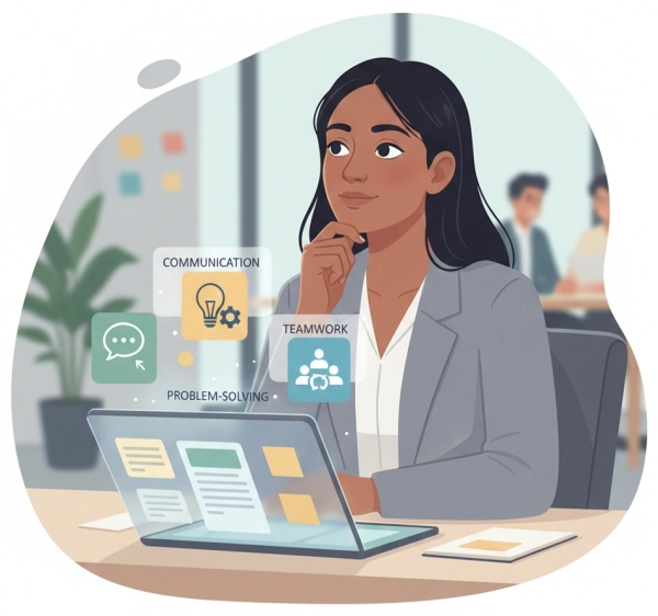 Professional identifying strengths and skills for career confidence