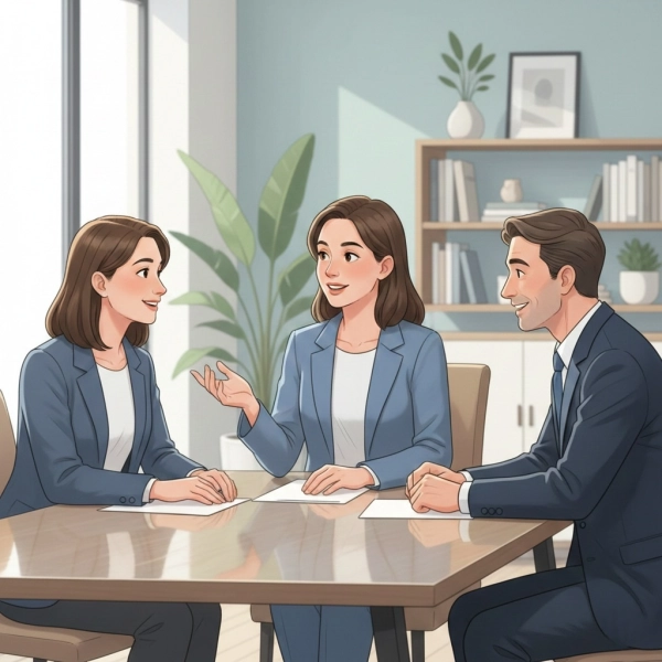 Key body language elements in a job interview including posture, eye contact, gestures, and facial expressions