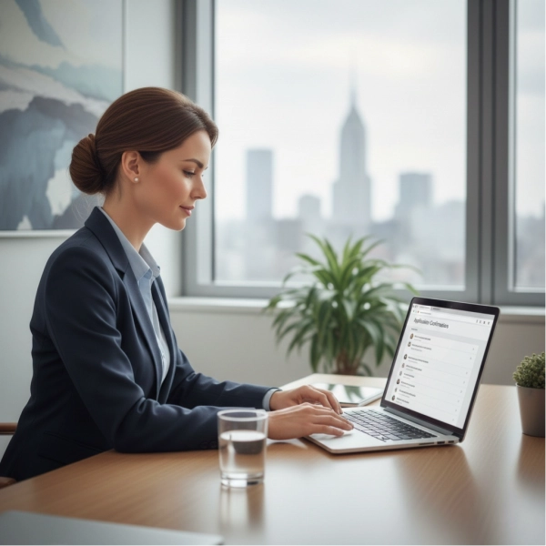 Job seeker reviewing job application status and preparing to follow up