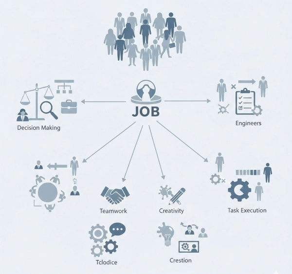 Job aptitude test illustration showing different job types based on work abilities