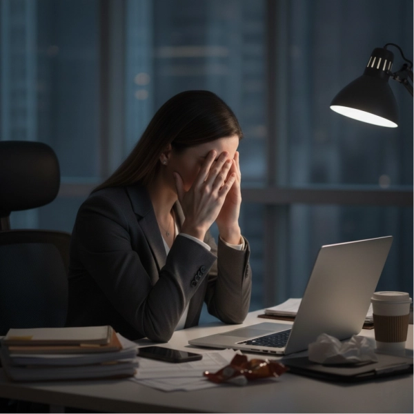 Burned out employee experiencing stress in a toxic work environment