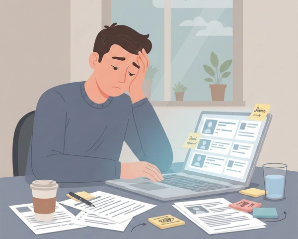 Job seeker feeling exhausted and overwhelmed during job search burnout