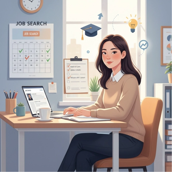 Job seeker staying motivated and consistent during daily job search routine