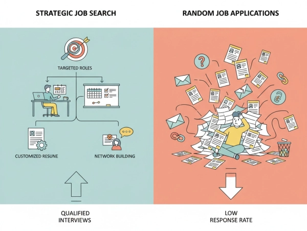 Visual concept showing strategic job searching versus random applications