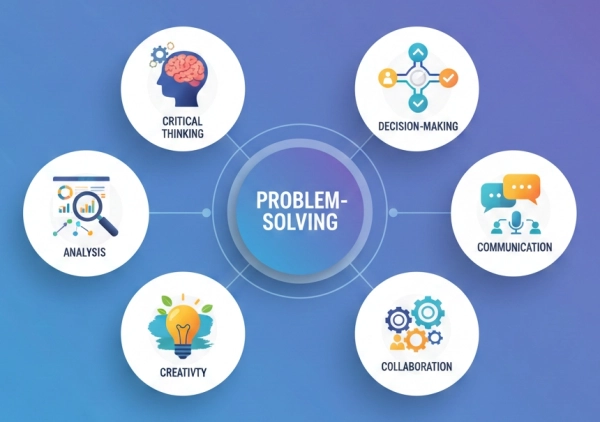 Visual representation of key problem-solving skills like critical thinking and creativity