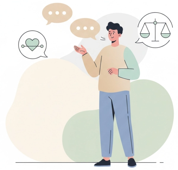 Clear and respectful expression of thoughts and boundaries in assertive communication
