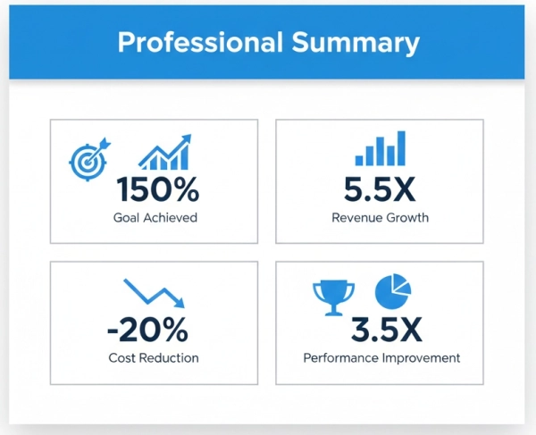 Measurable achievements and metrics displayed in a resume summary