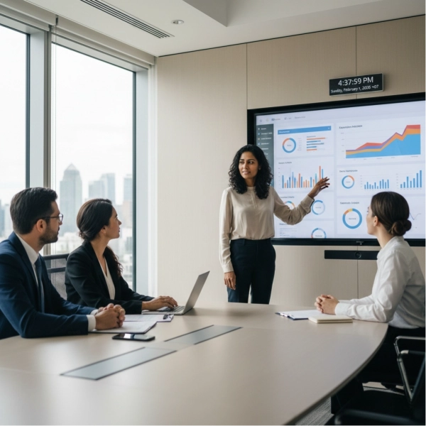 Mid-level data analyst presenting insights to business stakeholders