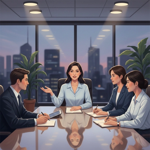 Confident body language and professional posture during a panel interview