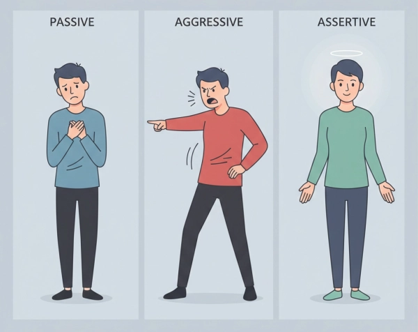 Comparison of passive, aggressive, and assertive communication styles
