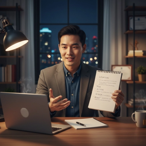 Practicing STAR method answers for behavioral interview preparation