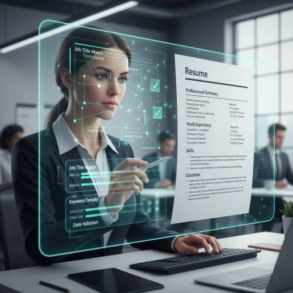 Recruiter and ATS software scanning a reverse chronological resume efficiently