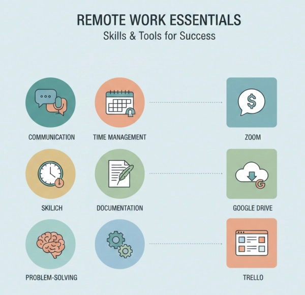 Remote work skills and digital collaboration tools commonly listed on remote job resumes