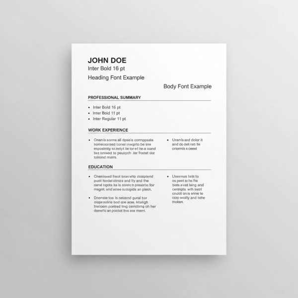 Professional resume font combinations example with heading and body pairing