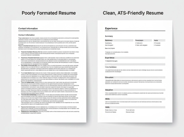 Comparison between poorly formatted resume and clean ATS-friendly resume layout