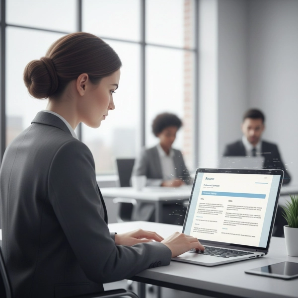 Recruiter scanning a resume summary at the top of a modern US resume