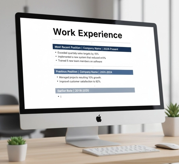 Example layout of a reverse chronological resume with clear work experience and metrics