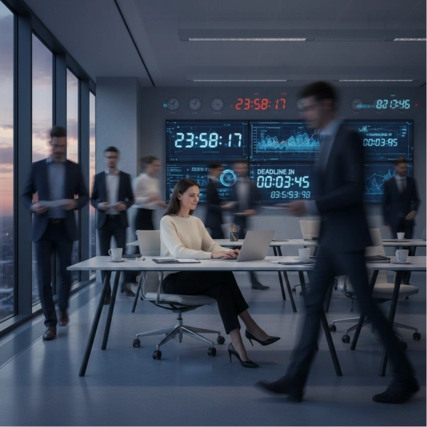 Professional handling workplace pressure calmly in a modern office environment